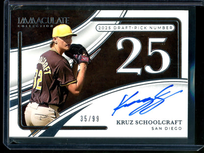 2026 Panini Immaculate Kruz Schoolcraft Draft Picks Number Autograph /99 Padres