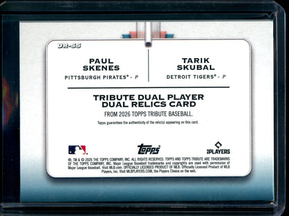 2026 Topps Tribute Paul Skenes / Tarik Skubal Tribue Dual Relic Purple /75
