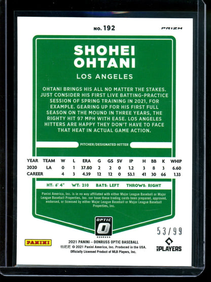 2021 Panini Optic Shohei Ohtani Blue Lazer /99 Angels / Dodgers