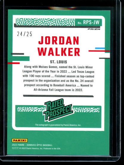 2023 Panini Optic Jordan Walker Blue Rated Prospect Autograph /25 Cardinals