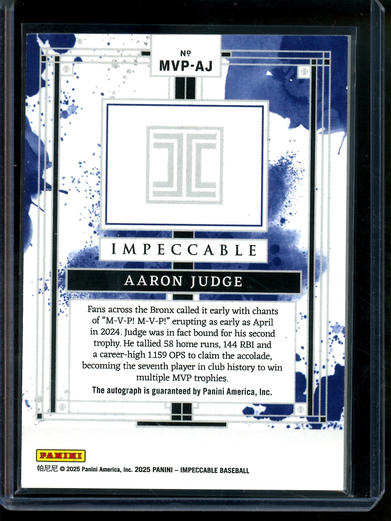 2025 Panini Impeccable Aaron Judge 24' MVP Autograph /24 Yankees