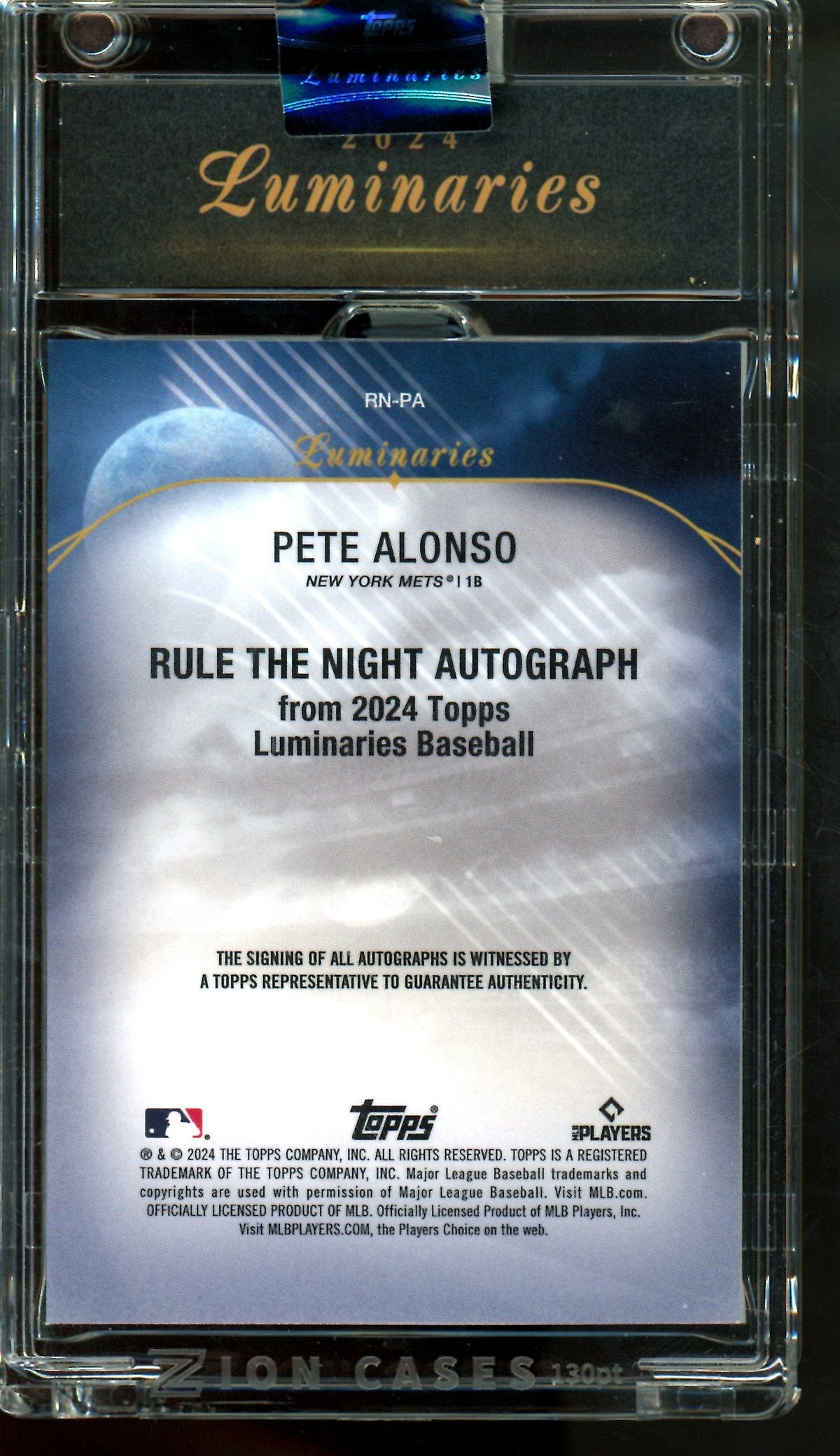 2024 Topps Luminaries Pete Alonso Rule the Night Autograph /25 Mets