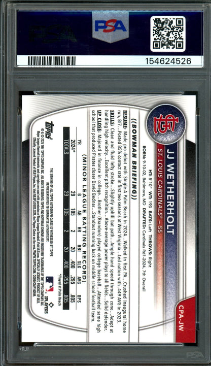 2025 Bowman Chrome JJ Wetherholt 1st Mini Diamond Autograph /100 PSA 9 Cardinals