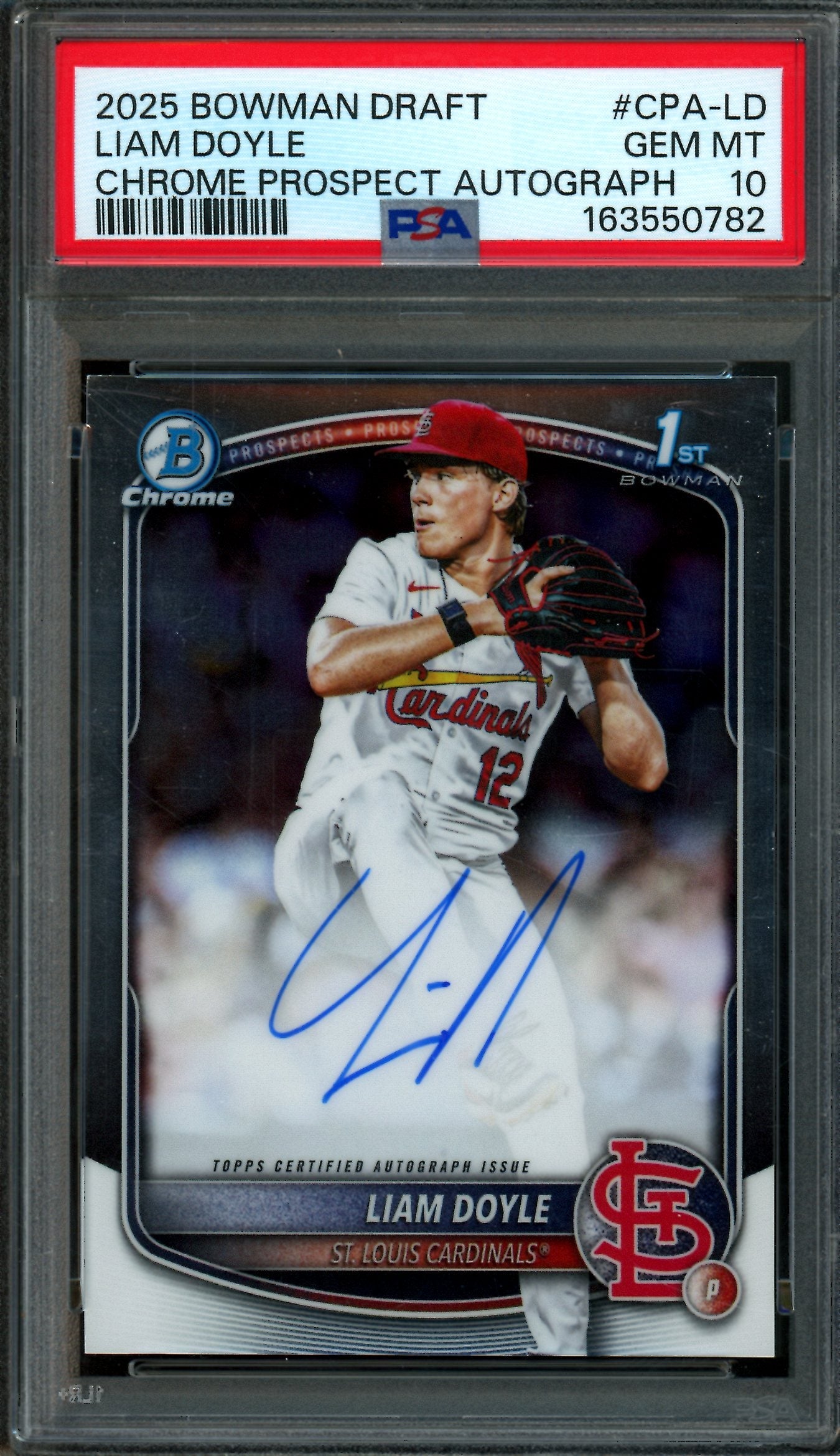 2025 Bowman Chrome Liam Doyle 1st Autograph PSA 10 Cardinals