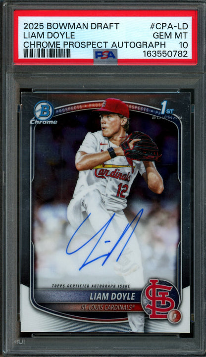 2025 Bowman Chrome Liam Doyle 1st Autograph PSA 10 Cardinals