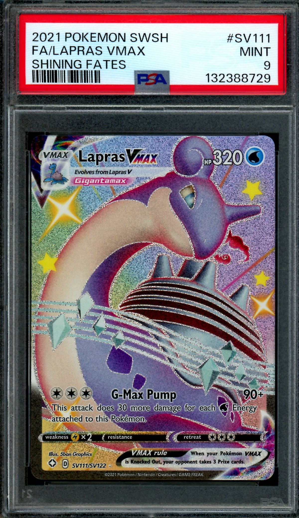 2021 Pokemon Shining Fates Lapras VMAX #SV111/SV122 PSA 9