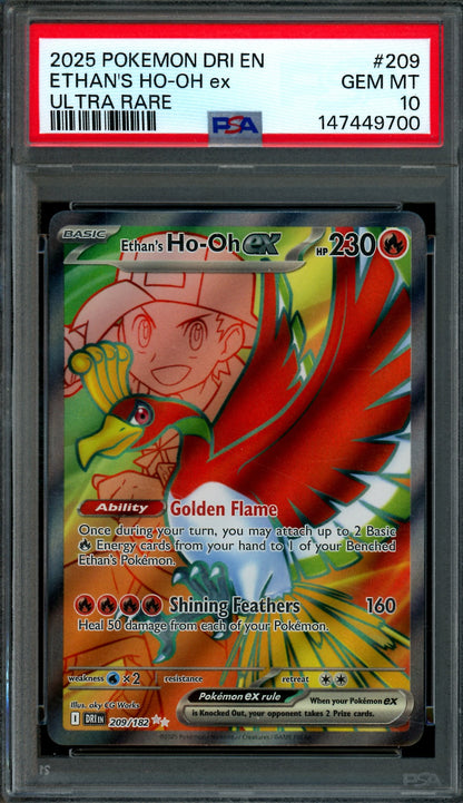 2025 Pokemon Destined Rivals Ethan's HO-OH EX 209/182 PSA 10
