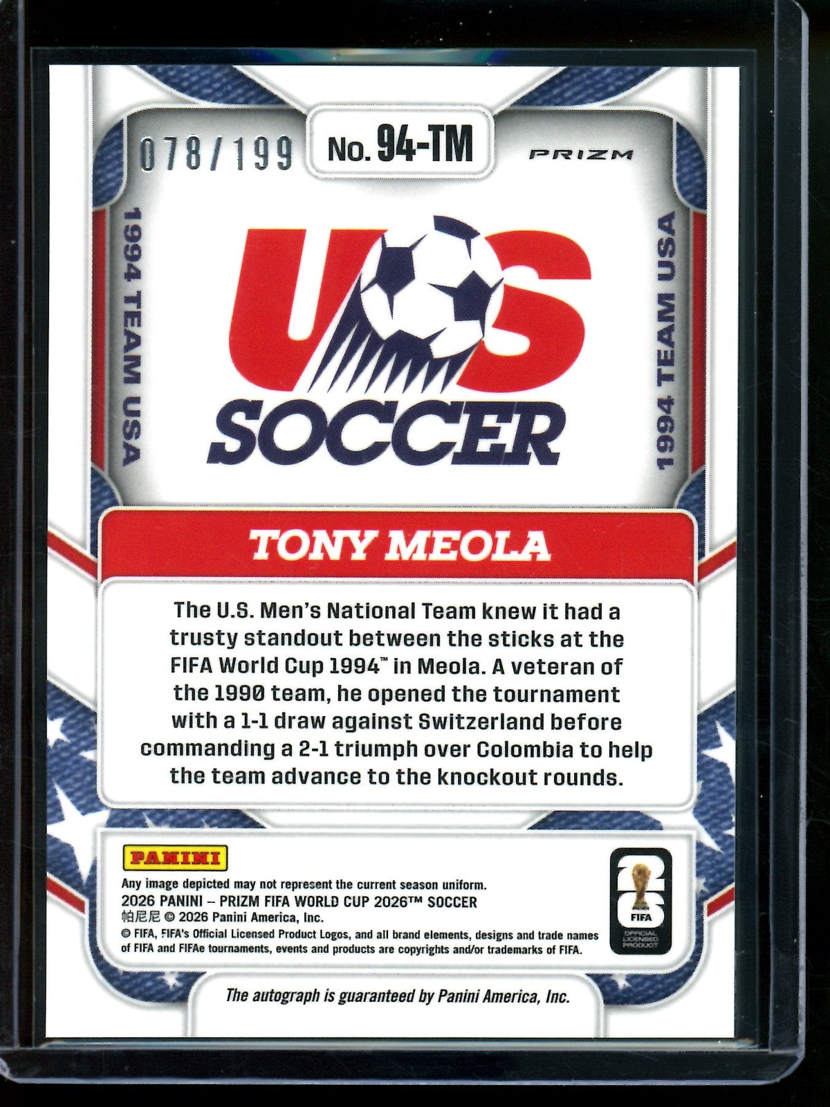 2026 Panini Prizm Tony Meola Silver Autograph /199 USA - Trading Card Market