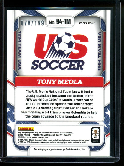 2026 Panini Prizm Tony Meola Silver Autograph /199 USA - Trading Card Market