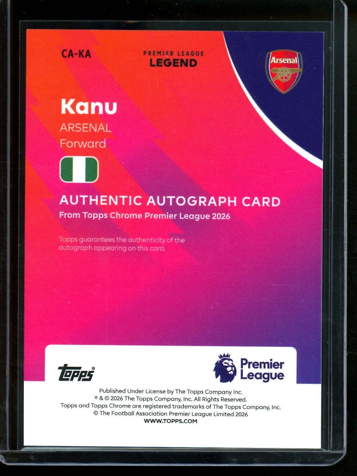 2026 Topps Chrome Kanu Green Wave Refractor Autograph /99 Arsenal - Trading Card Market