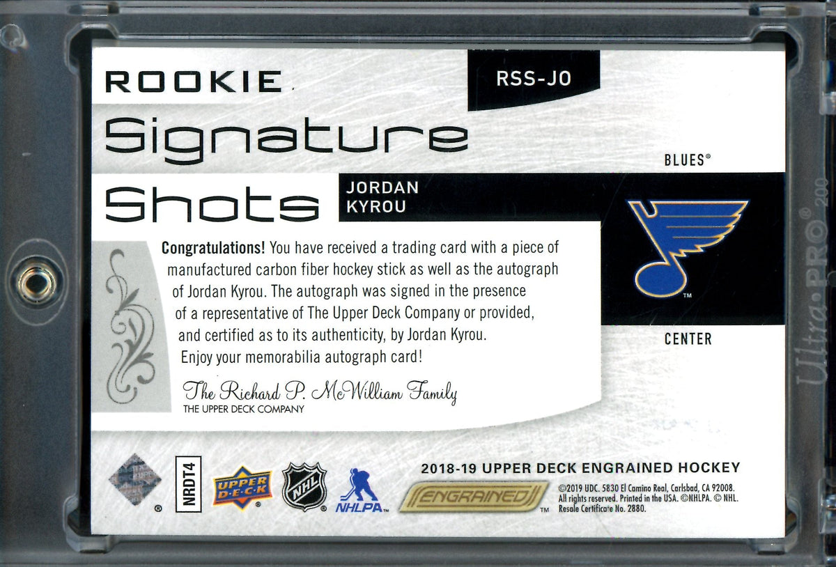 2018 Upper Deck Engrained Jordan Kyrou Signature Shots Rookie Autograph /249 Blues - Trading Card Market