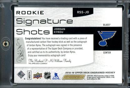 2018 Upper Deck Engrained Jordan Kyrou Signature Shots Rookie Autograph /249 Blues - Trading Card Market