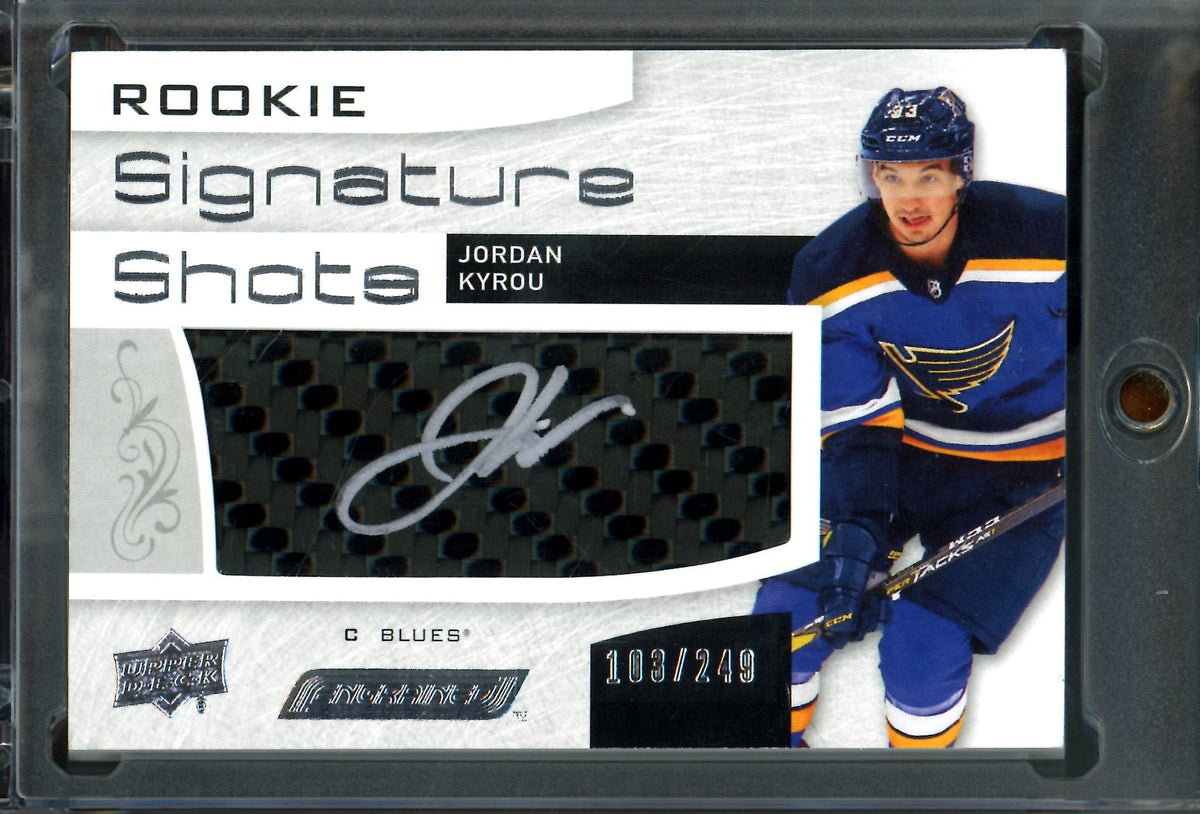 2018 Upper Deck Engrained Jordan Kyrou Signature Shots Rookie Autograph /249 Blues - Trading Card Market