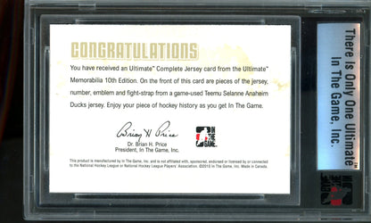 2010 In the Game Teemu Selanne Ultimate Number Encased Quad Relic /9 Ducks - Trading Card Market