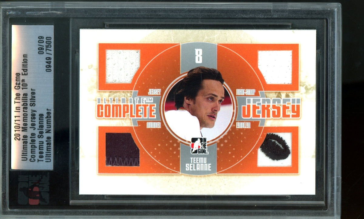 2010 In the Game Teemu Selanne Ultimate Number Encased Quad Relic /9 Ducks - Trading Card Market