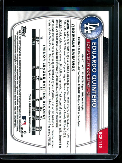 2025 Bowman Chrome Eguardo Quintero 1st Blue Refractor /150 Dodgers - Trading Card Market