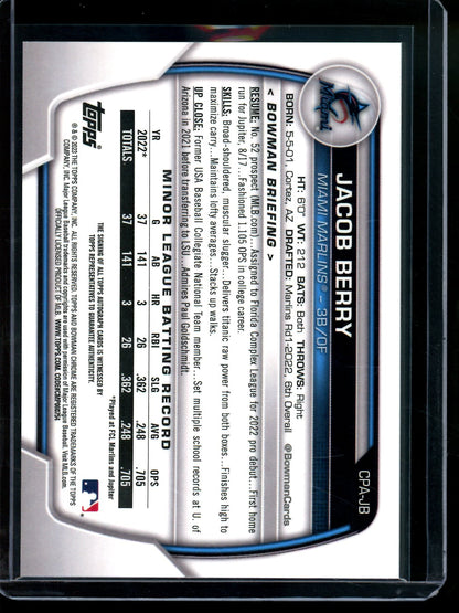 2023 Bowman Chrome Jacob Berry 1st Sparkle Refractor Autograph /299 Marlins - Trading Card Market