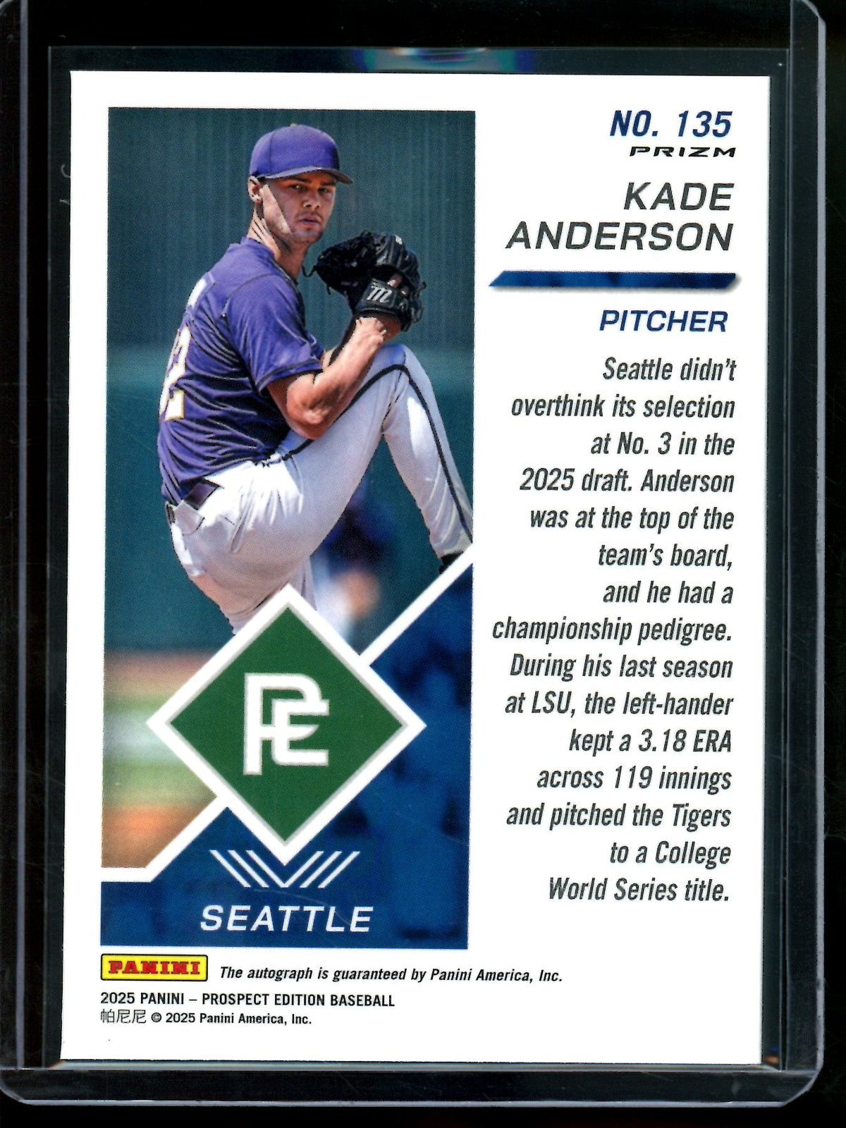2025 Panini Prospect Edition Kade Anderson Holo Autograph Mariners - Trading Card Market
