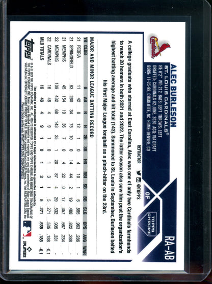 2023 Topps Chrome Alec Burleson Refractor Rookie Autograph /499 Cardinals - Trading Card Market