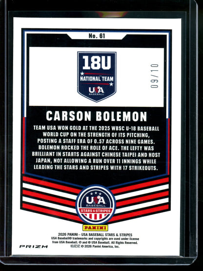 2026 Panini Prizm Carson Bolemon Gold Disco /10 - Trading Card Market