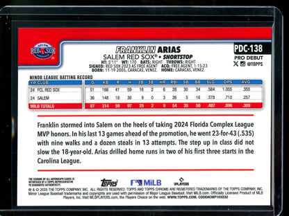 2025 Topps Pro Debut Franklin Arias Refractor Autograph /199 Red Sox - Trading Card Market