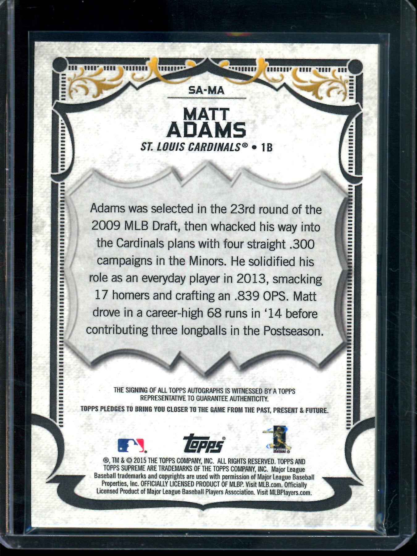 2015 Topps Supreme Matt Adams Autograph Cardinals – Trading Card