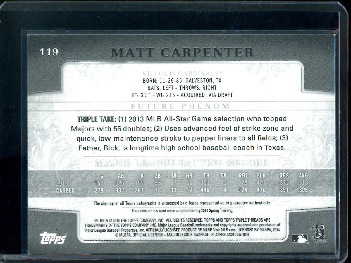2014 Topps Triple Threads Matt Carpenter Patch Autograph /99 Cardinals - Trading Card Market