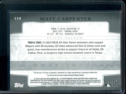2014 Topps Triple Threads Matt Carpenter Patch Autograph /99 Cardinals - Trading Card Market
