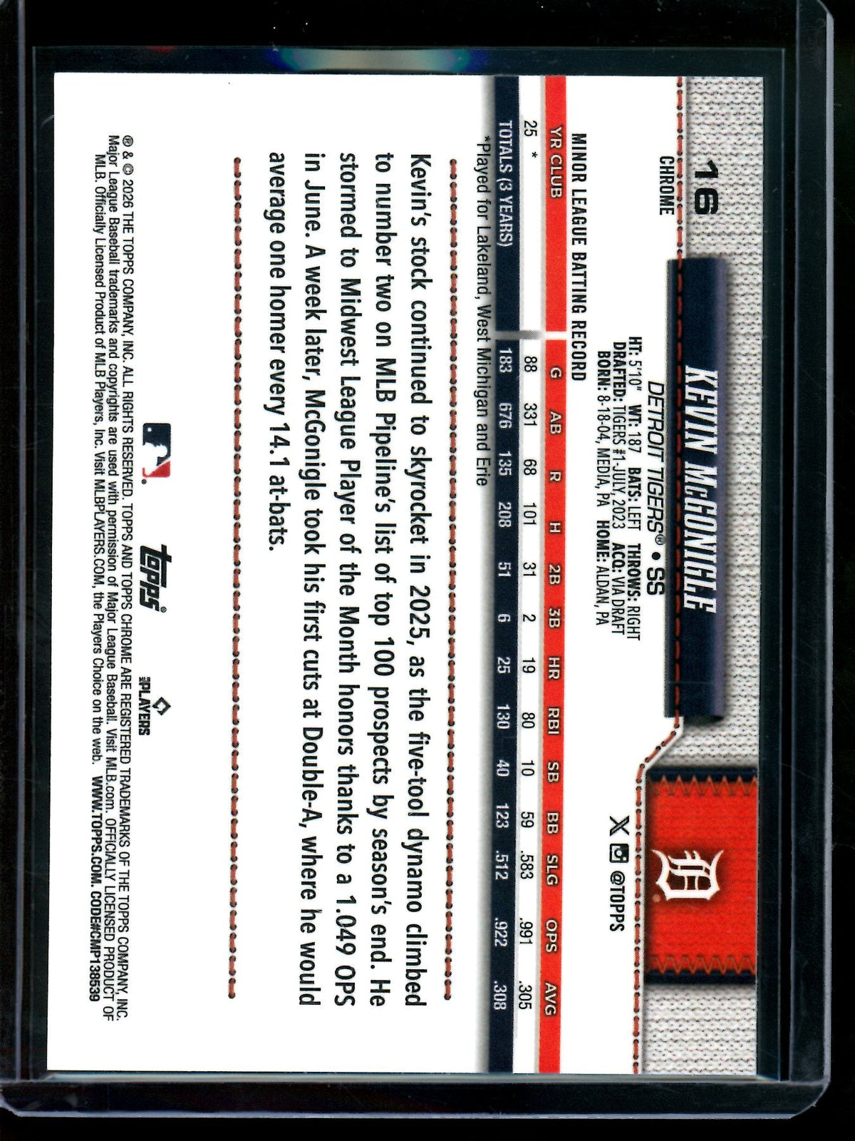 2026 Topps Chrome Logofractor Kevin McGonigle Rookie Blue /150 Tigers - Trading Card Market