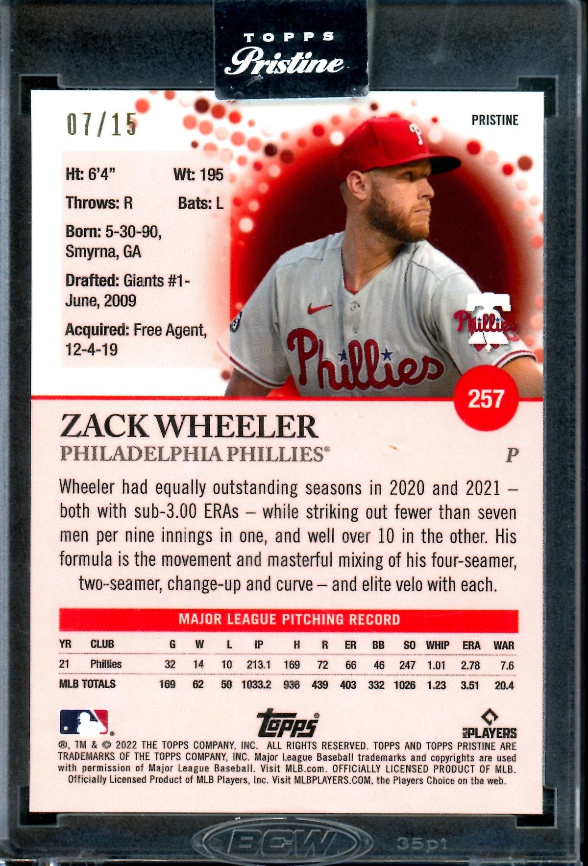 2022 Topps Pristine Zack Wheeler Rose Gold Encased /15 Phillies - Trading Card Market