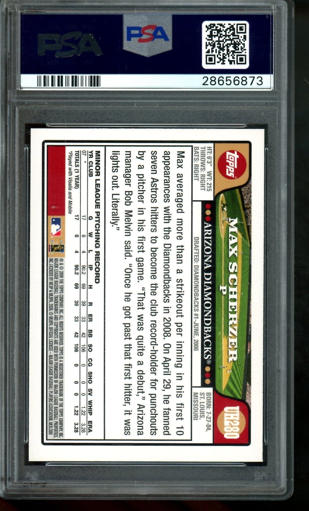 2008 Topps Update & Highlights Max Scherzer Rookie Card PSA 9 Diamondbacks - Trading Card Market