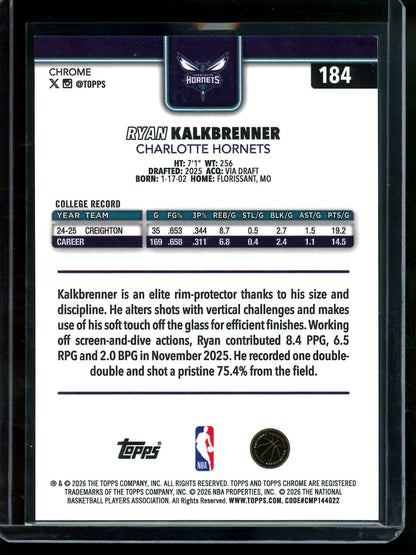 2026 Topps Chrome Update Ryan Kalkbrenner Rookie Red Refractor /5 Hornets - Trading Card Market