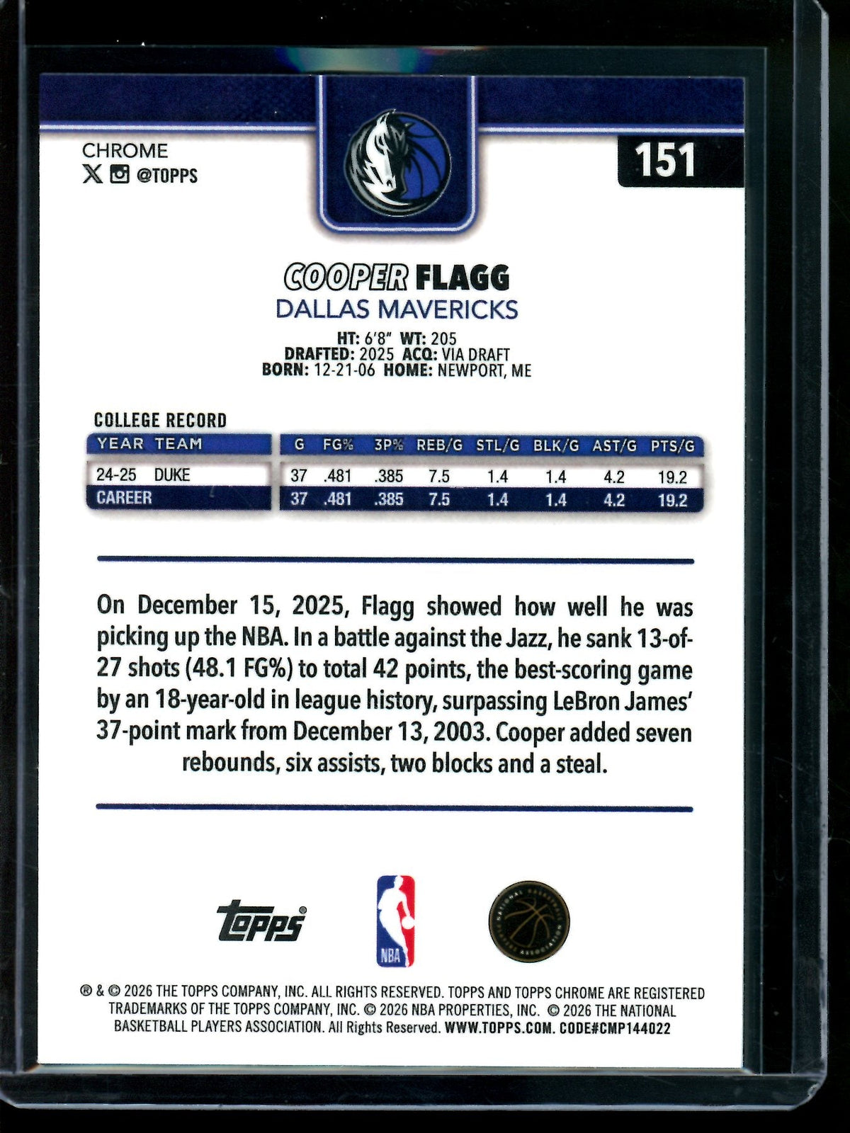 2026 Topps Chrome Update Cooper Flagg Aqua Rookie Refractor /299 Mavericks - Trading Card Market