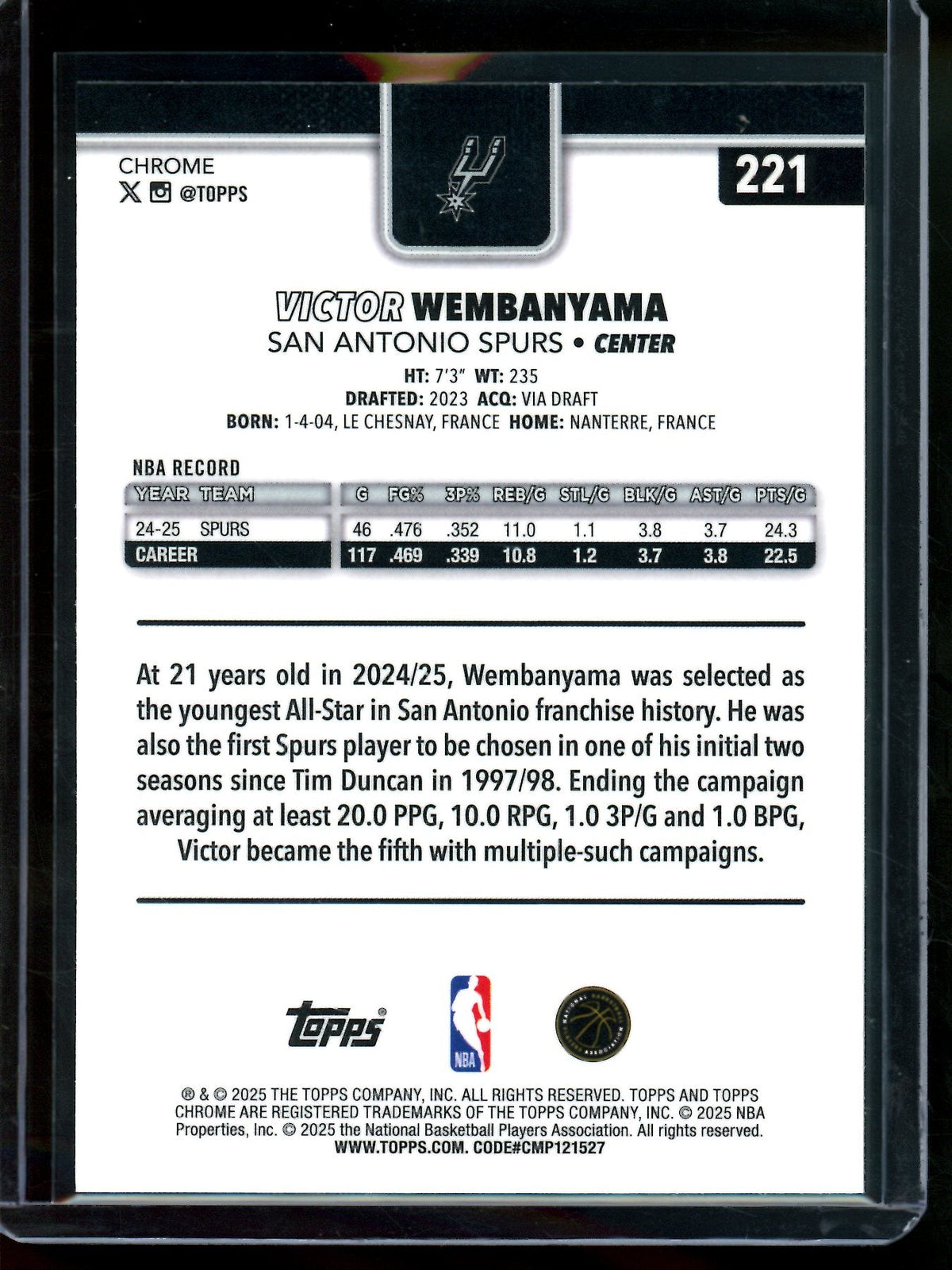 2025 Topps Chrome Victor Wembanyama X-Fractor Spurs - Trading Card Market