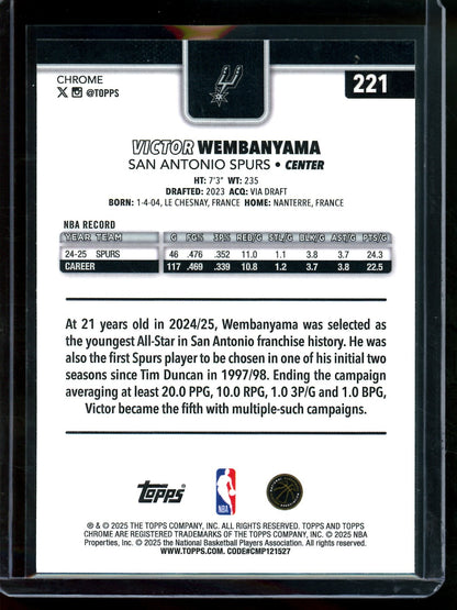 2025 Topps Chrome Victor Wembanyama X-Fractor Spurs - Trading Card Market