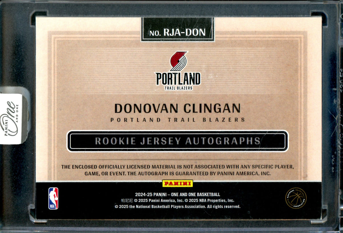 2024 Panini One and One Donovan Clingan Rookie Jersey Autographs Encased /5 Trailblazers - Trading Card Market