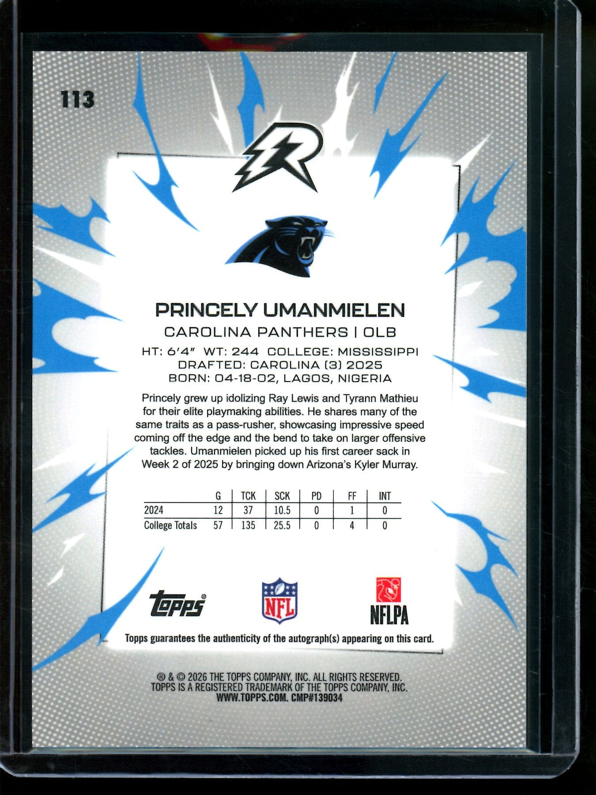 2026 Topps Resurgence Princely Umanmielen Gold Rookie Autograph /50 Panthers - Trading Card Market