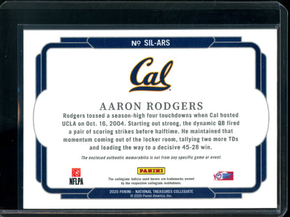 2025 Panini National Treasures Collegiate Aaron Rodgers Jumbo Relic /99 Cal - Trading Card Market