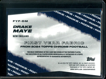 2024 Topps Chrome Drake Maye First Year Fabric Rookie Patriots - Trading Card Market