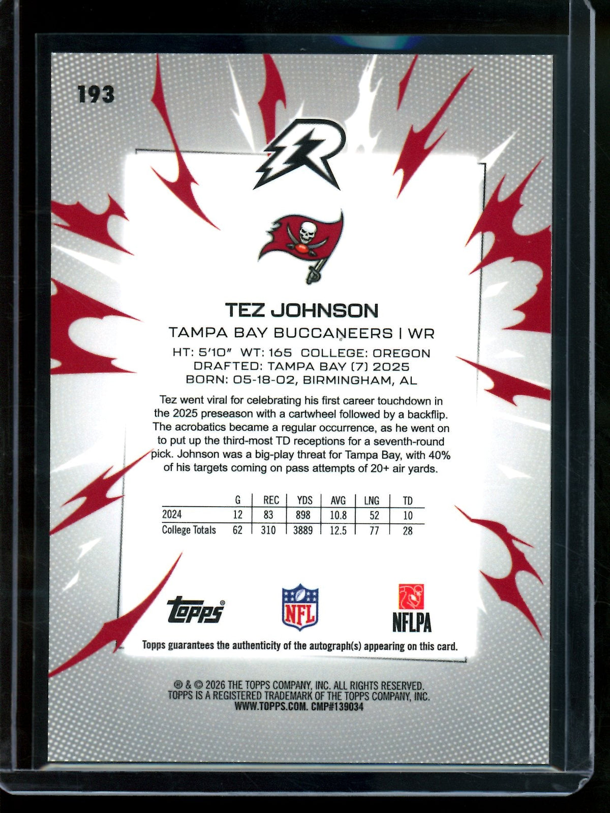2026 Topps Resurgence Tez Johnson Orange Rookie Autograph /25 Buccaneers - Trading Card Market