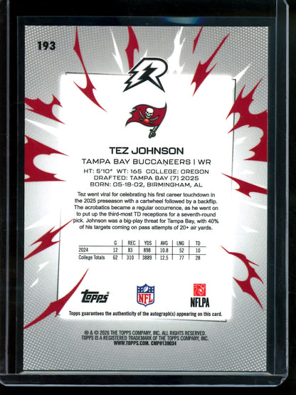 2026 Topps Resurgence Tez Johnson Orange Rookie Autograph /25 Buccaneers - Trading Card Market