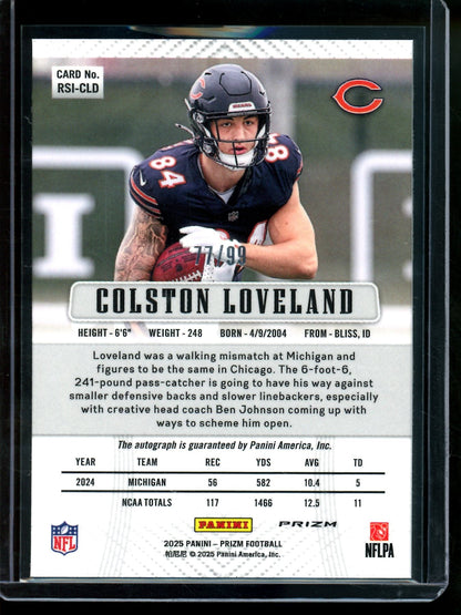 2025 Panini Prizm Colston Loveland Blue Ice Autograph /99 Bears - Trading Card Market