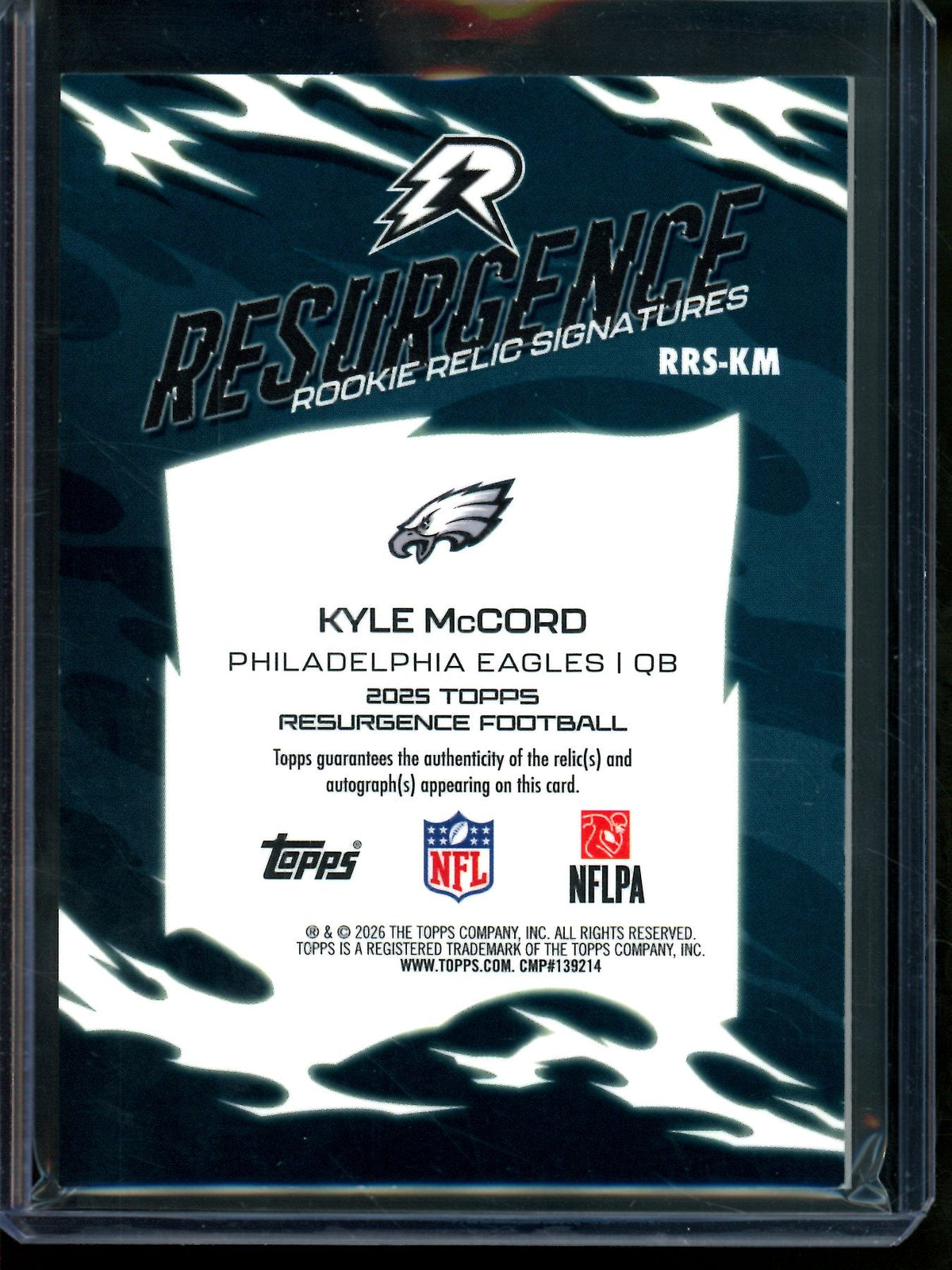 2026 Topps Resurgence Kyle McCord Purple Rookie Patch Autograph /75 Eagles - Trading Card Market