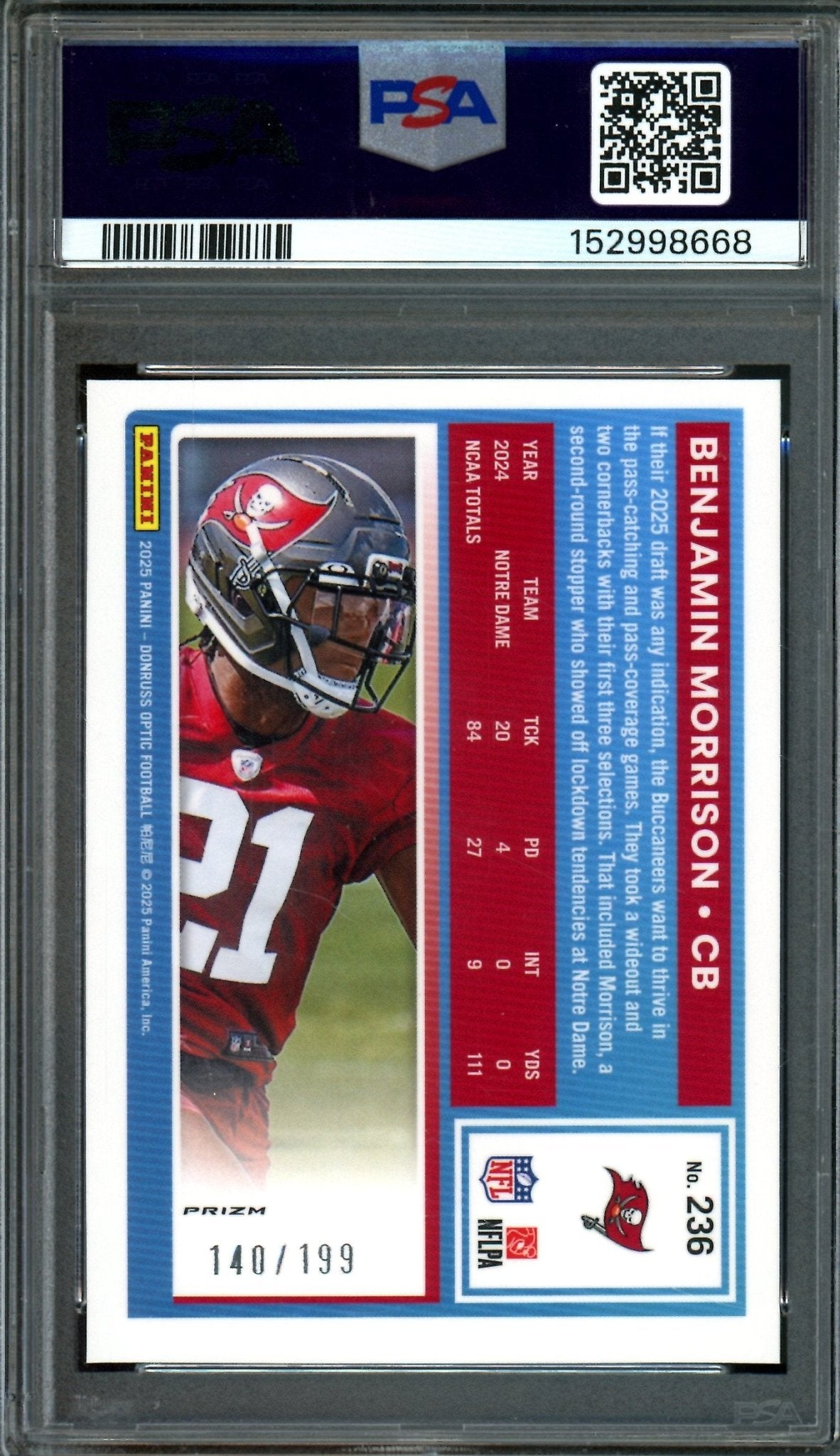 2025 Panini Optic Benjamin Morrison Flex Parallel Rated Rookie /199 PSA 9 Buccaneers - Trading Card Market