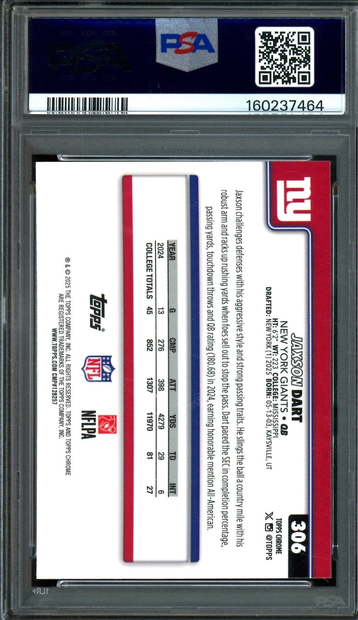 2025 Topps Chrome Jaxson Dart Raywave Rookie Refractor PSA 10 Giants - Trading Card Market