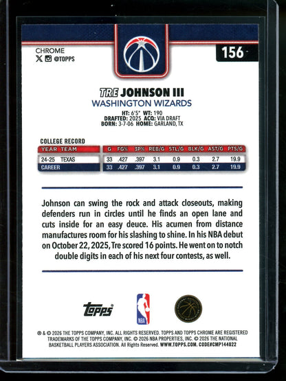 2026 Topps Chrome Tre Johnson III Image Variation Rookie Wizards - Trading Card Market