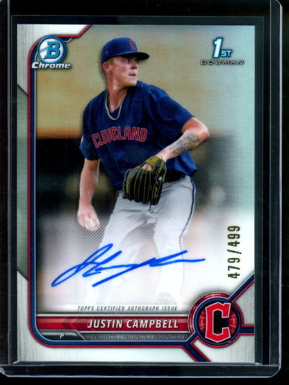 2022 Bowman Chrome Justin Campbell 1st Autograph Refractor /499 Guardians - Trading Card Market