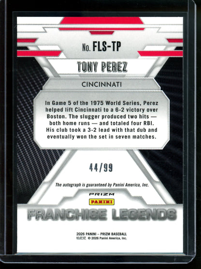 2026 Panini Prizm Tony Perez Franchise Legends Autograph Red /99 Reds - Trading Card Market
