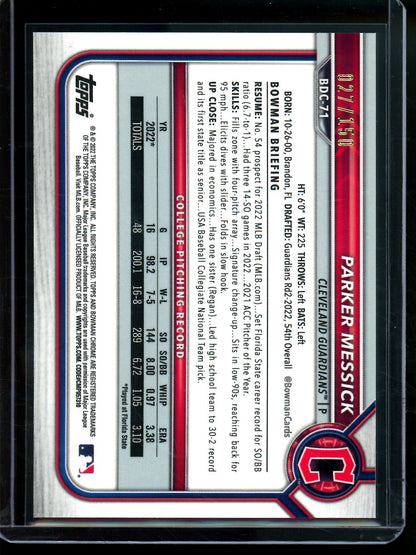 2022 Bowman Chrome Parker Messick 1st Blue Refractor /150 Guardians - Trading Card Market