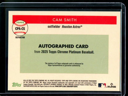 2025 Topps Platinum Cam Smith Refractor Rookie Autograph Astros - Trading Card Market